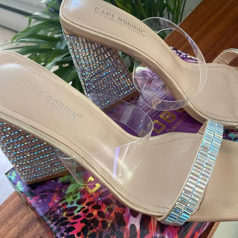 Cape Robbins Milus Slip On Block Chunky Heels | Rhinestones